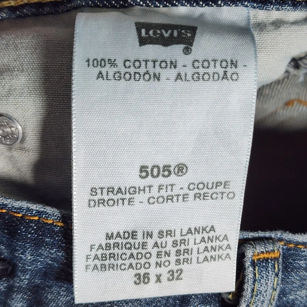 Levis 505 Regular Straight Fit Jeans‎ Mens 36x32 Blue Mid Rise Dark Wash Denim